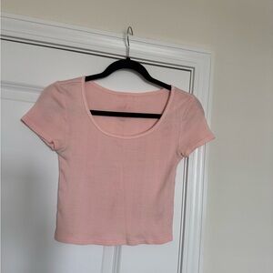 American Eagle Outfitters Pink Ribbed Crop T-Shirt